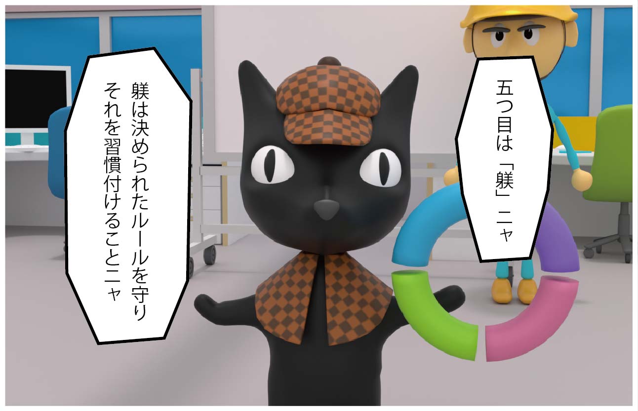 ねこたん「五つ目は躾ニャ。躾は決められたルールを守りそれを習慣付けることニャ」